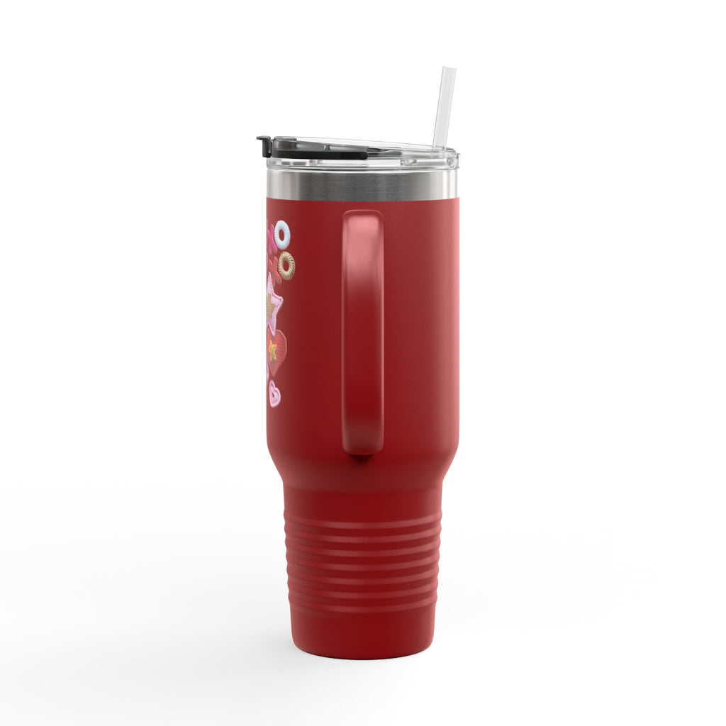 40oz Insulated Travel Mug — Cute Emoji Heart Collage (Cherries, Lips, Lightning)