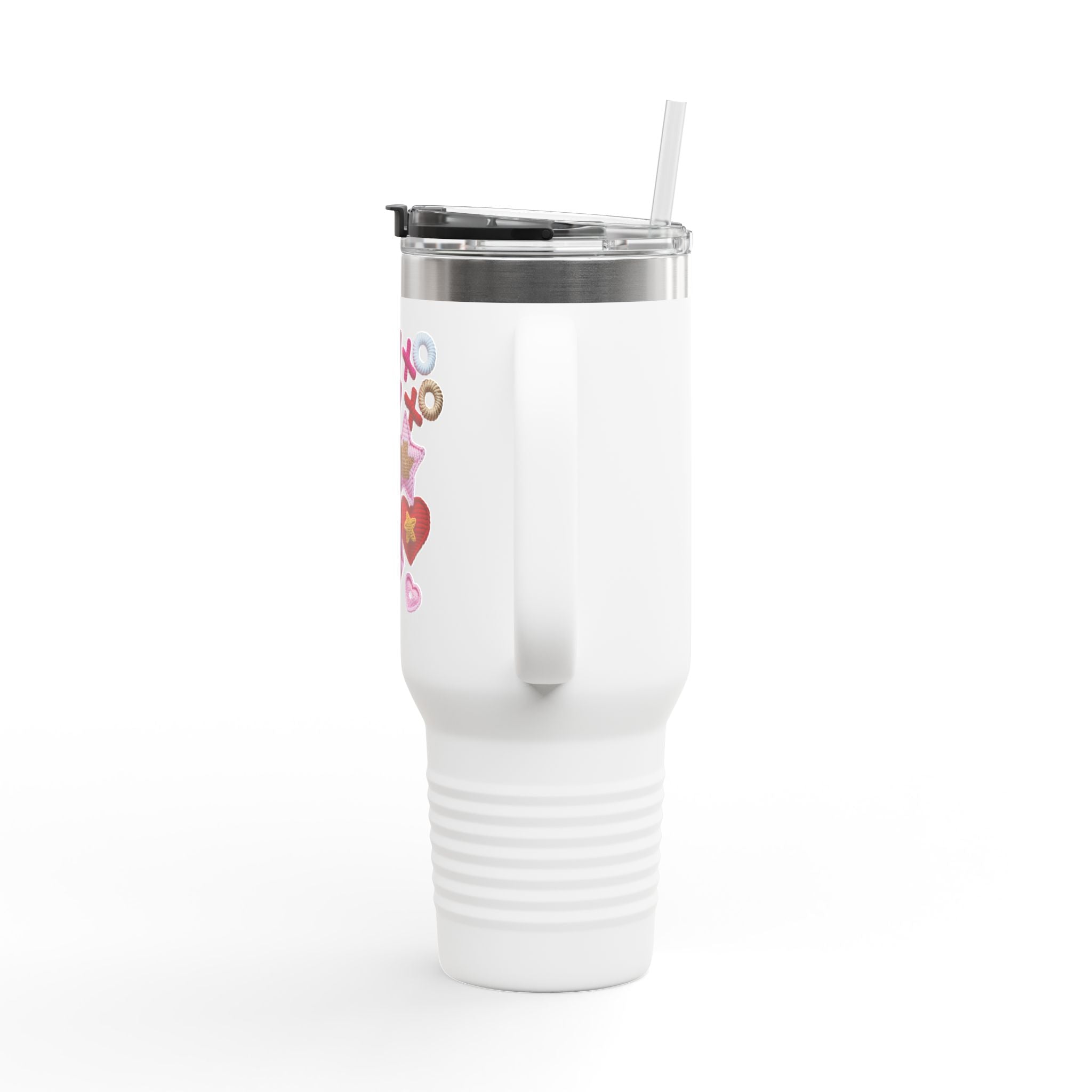 40oz Insulated Travel Mug — Cute Emoji Heart Collage (Cherries, Lips, Lightning)
